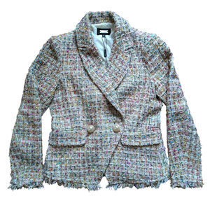 NWT Alexia Admor Pink Multicolor Tweed Fringe Blazer Size 8